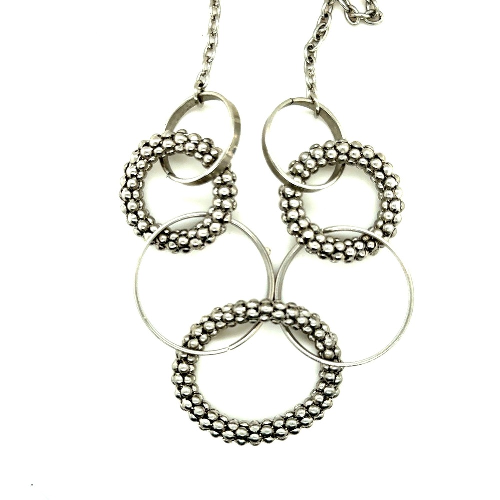 Silver‎ Interlocking Textured Ring Bib Necklace Geometric Statement Jewelry
